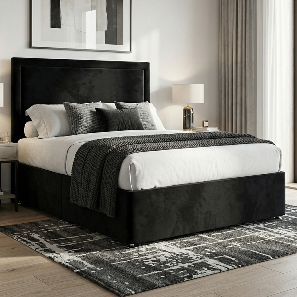 DS Living Velmont Double Black Plush Divan Bed Image 1