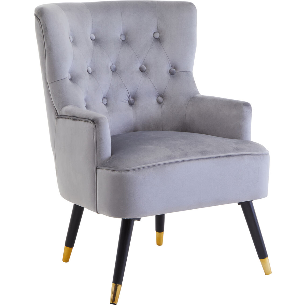 Premier Housewares Loretta Grey Velvet Tufted Accent Chair Image 2