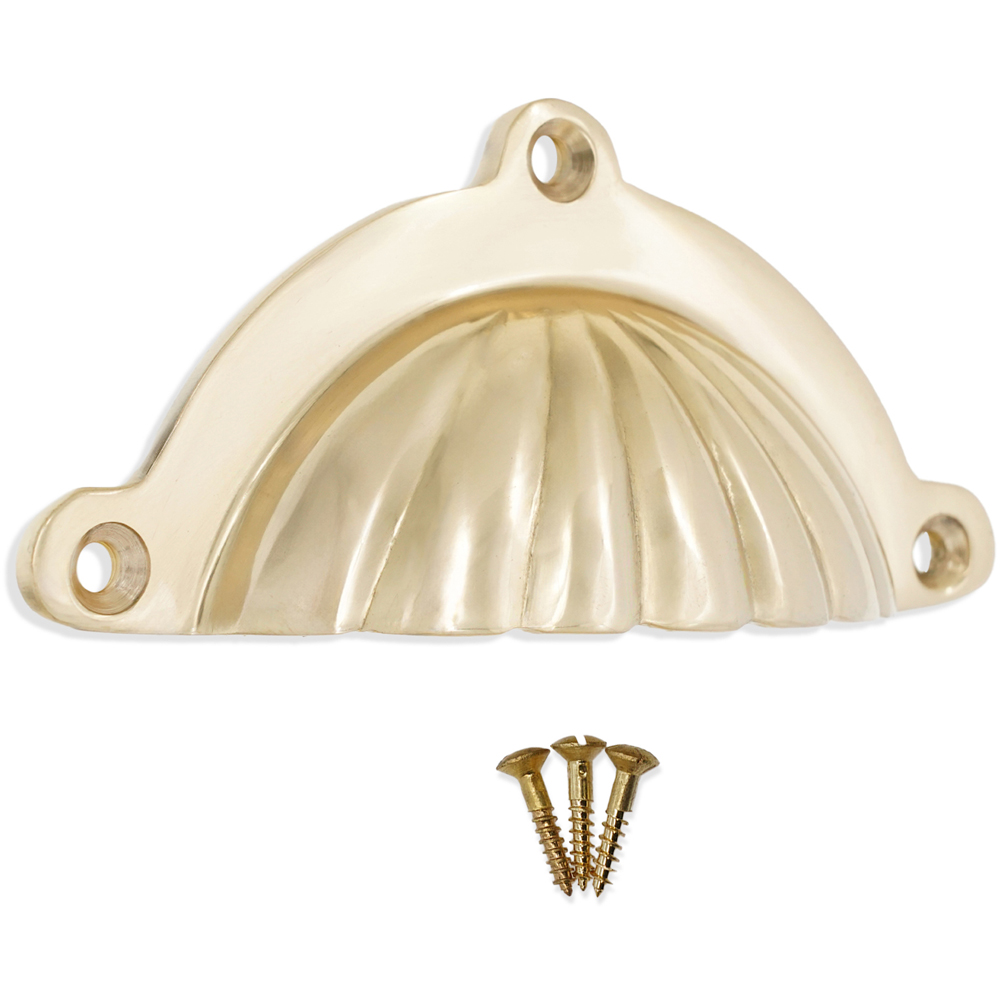 Spira Brass Shell Polished Brass Cup Pull Drawer Handle Image 4