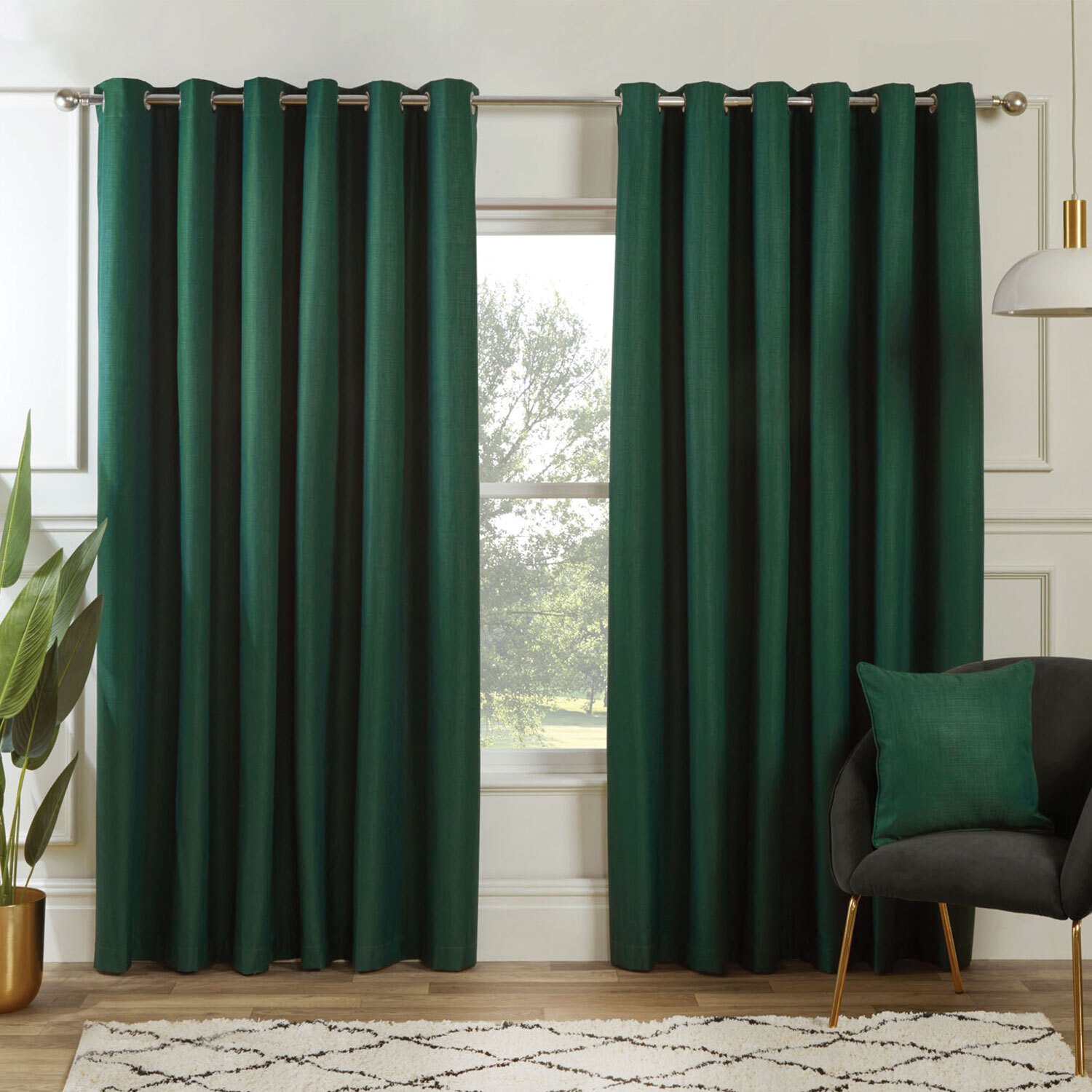 Divante Hoxton Dark Green Blackout Eyelet Curtain 137 x 168cm Image 1