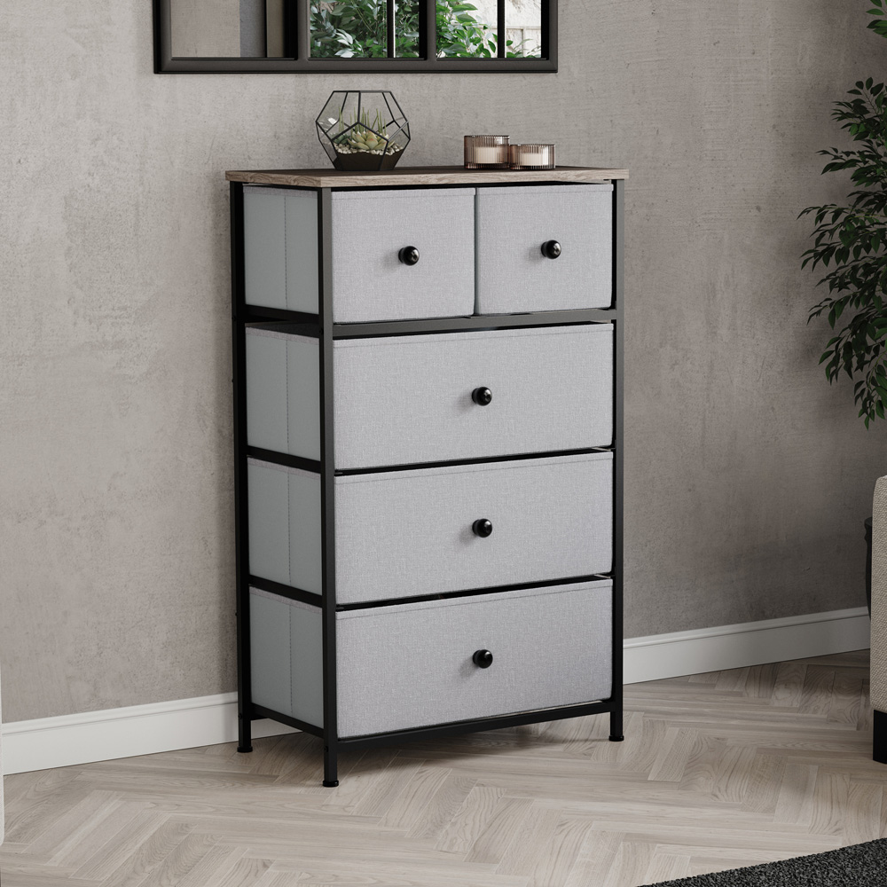 Vida Designs Chorley 5 Drawer Beige and Grey Wood Fabric Chest of Drawer Image 3
