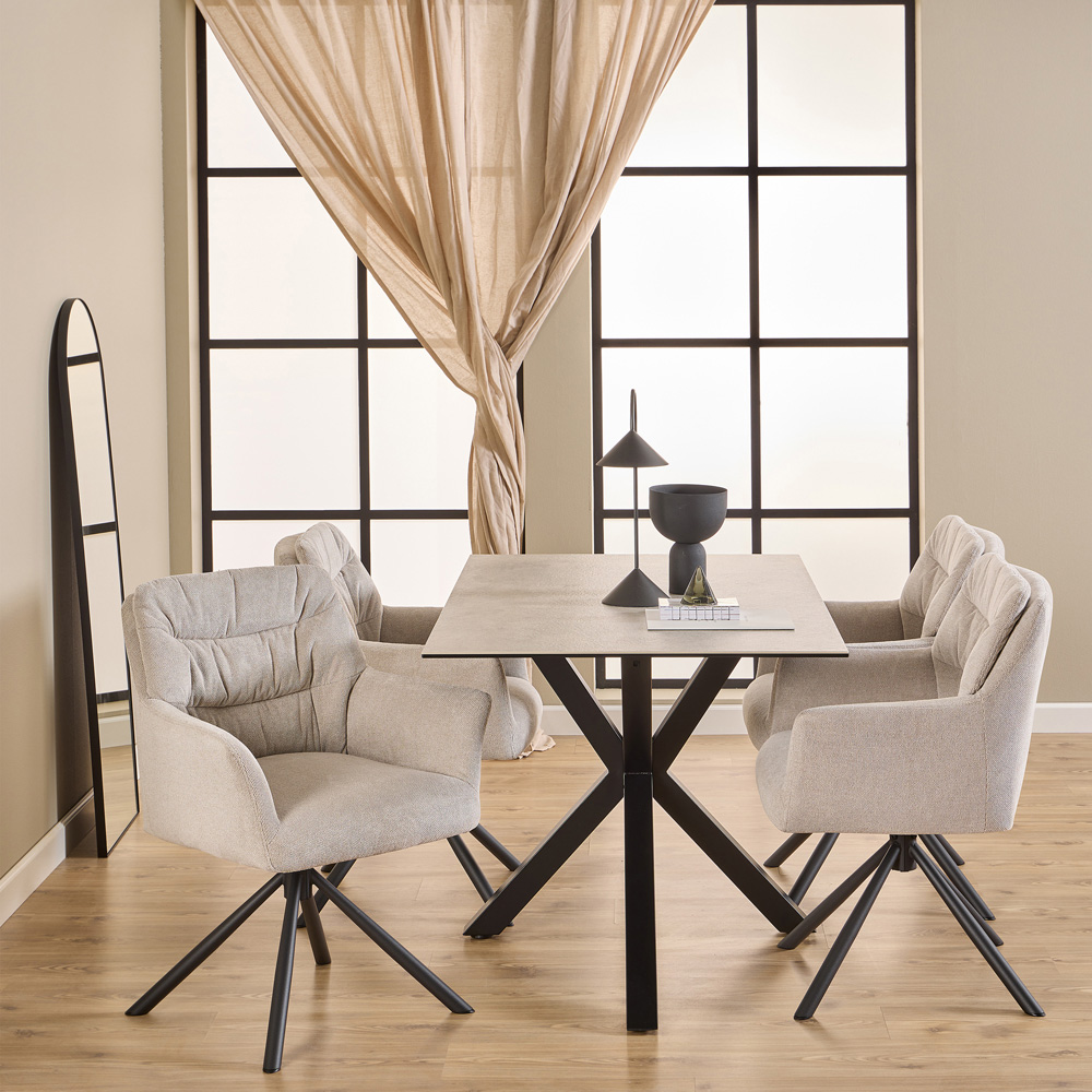 Florence Heaven 4 Seater Ceramic Top Dining Table Set White Swivel Cream Image 8