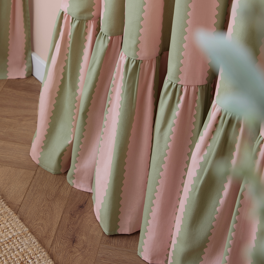 Furn Birdie Pink and Green Stripe Cotton Fully Lined Pencil Pleat Curtains 229 x 229cm Image 4
