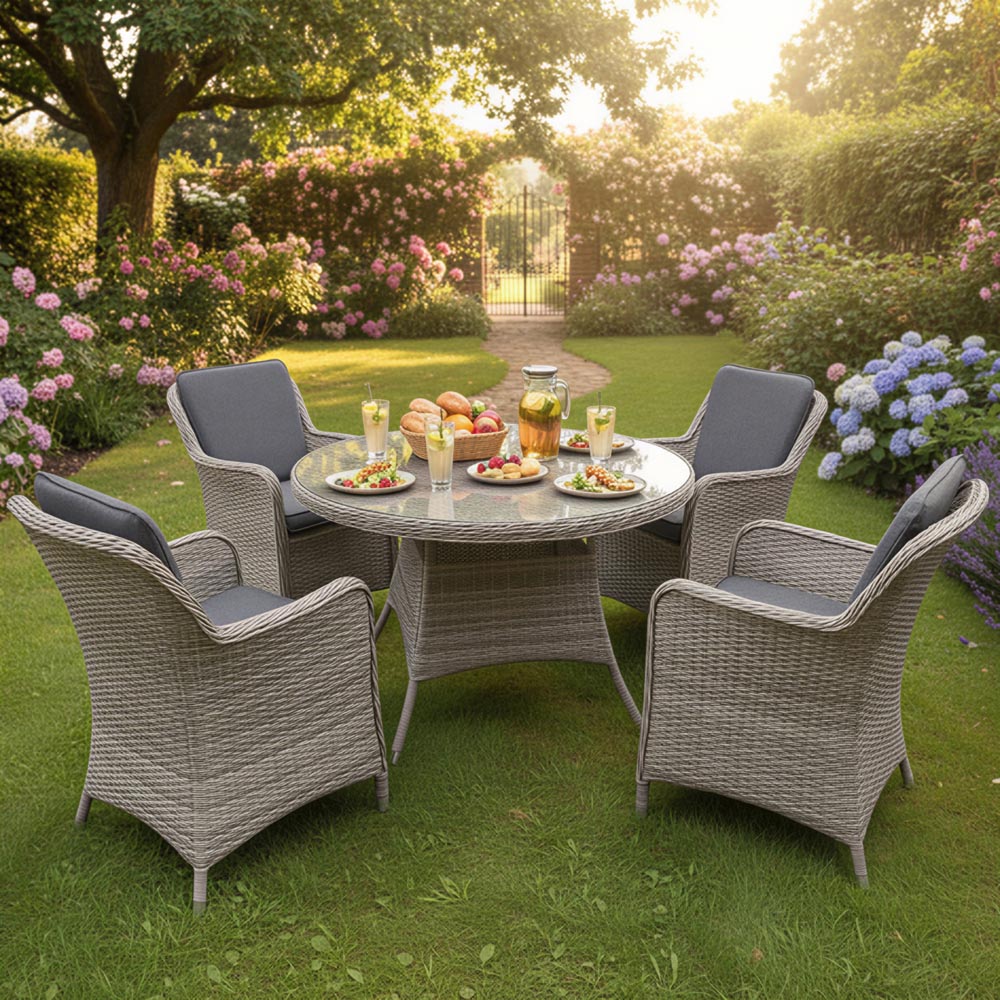 Oseasons Hampton 4 Seater Rattan Dining Set with Cushions Dove Grey and Dark Grey Image 4