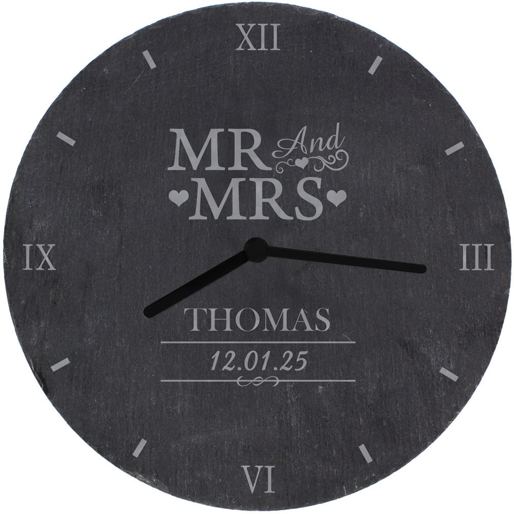Personalised Memento Personalised Mr and Mrs Slate Clock Image 1