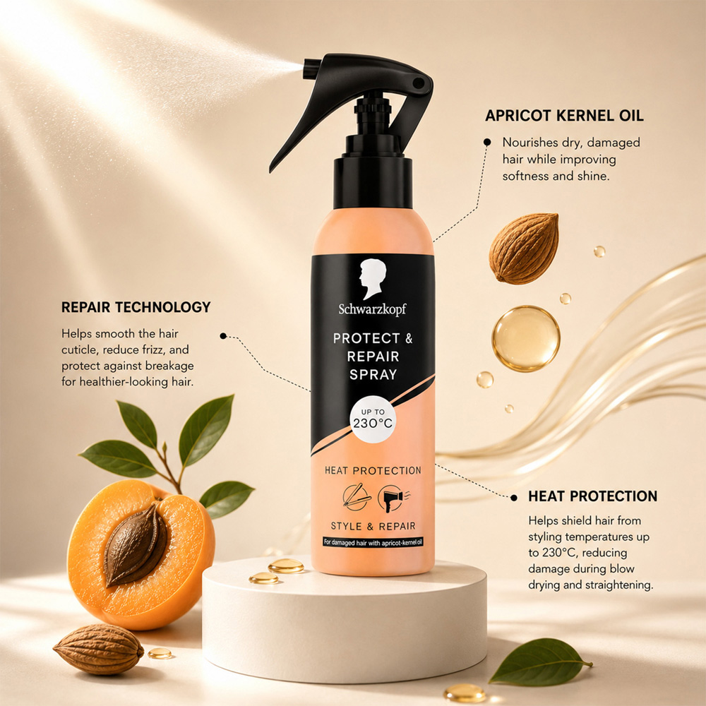 Schwarzkopf Styling Caring Protect and Repair Heat Protection Hair Mist Spray 150ml 6 Pack Image 5