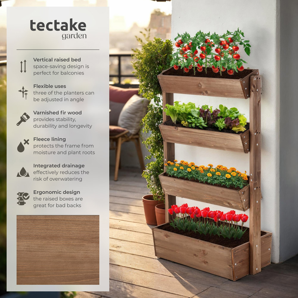 tectake Flora 5-Tier Brown Rustic Wooden Vertical Planter 85 x 45 x 140cm Image 6