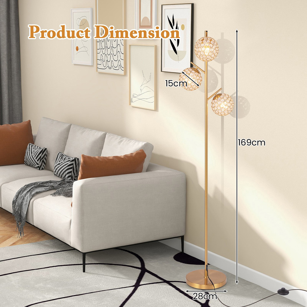 Costway Golden 3 Globe Acrylic Floor Lamp Image 8