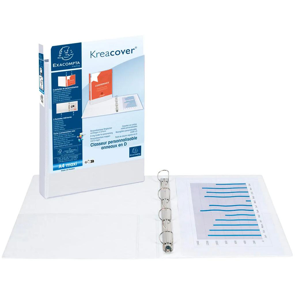 Exacompta Kreacover White PP 4D Ring Binder with 2 Pockets 30mm 10 Pack Image 7