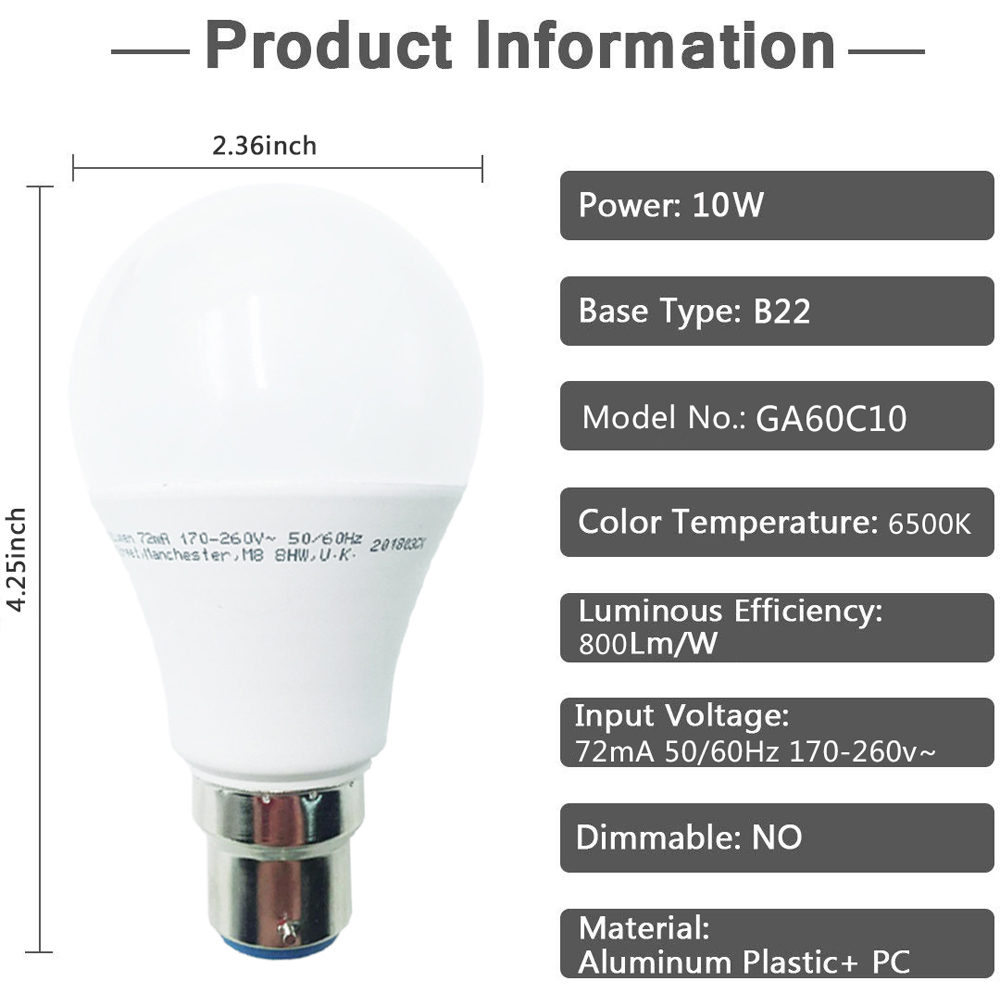 ExtraStar 10 Pack B22 10W Warm White Ball LED Light Bulb Image 4