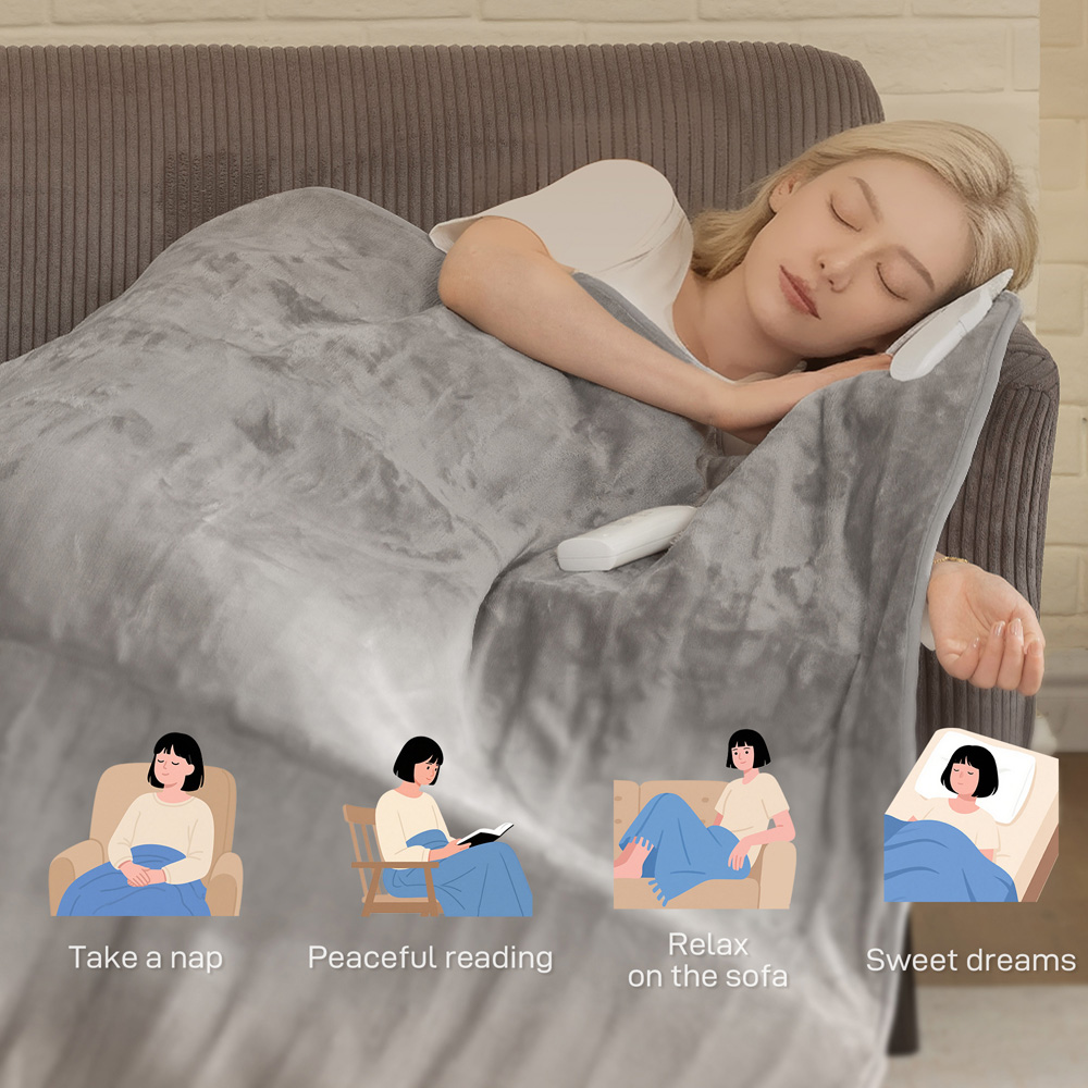 HOMCOM Grey Flannel Fabric Electric Blanket Image 7