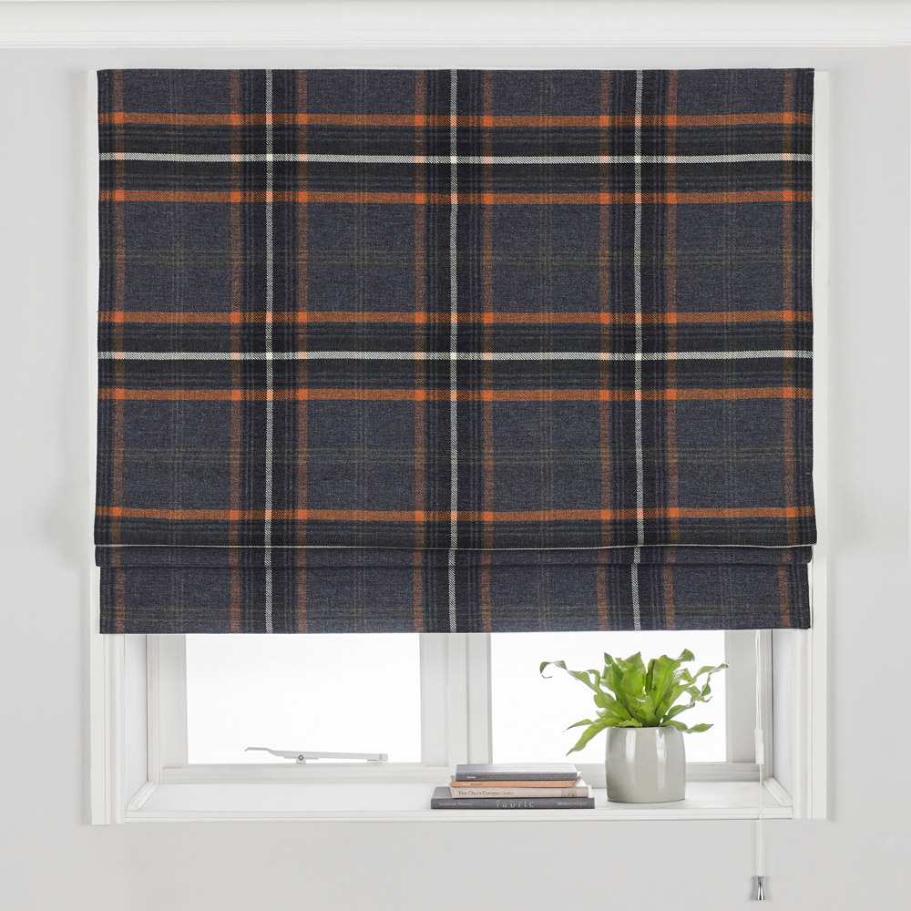 Aviemore Tartan Faux Wool Blackout Roman Blind Rust 122cm Image 1