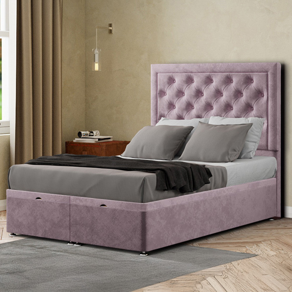 Eleganza Castle Single Blush Plush Ottoman Bed with Floor Standing Headboard Image 1