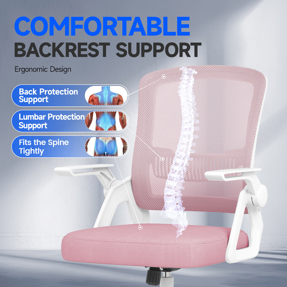 Rattrix Pink Swivel Computer Chair with Flip-Up Armrest and Lumbar Support Image 5
