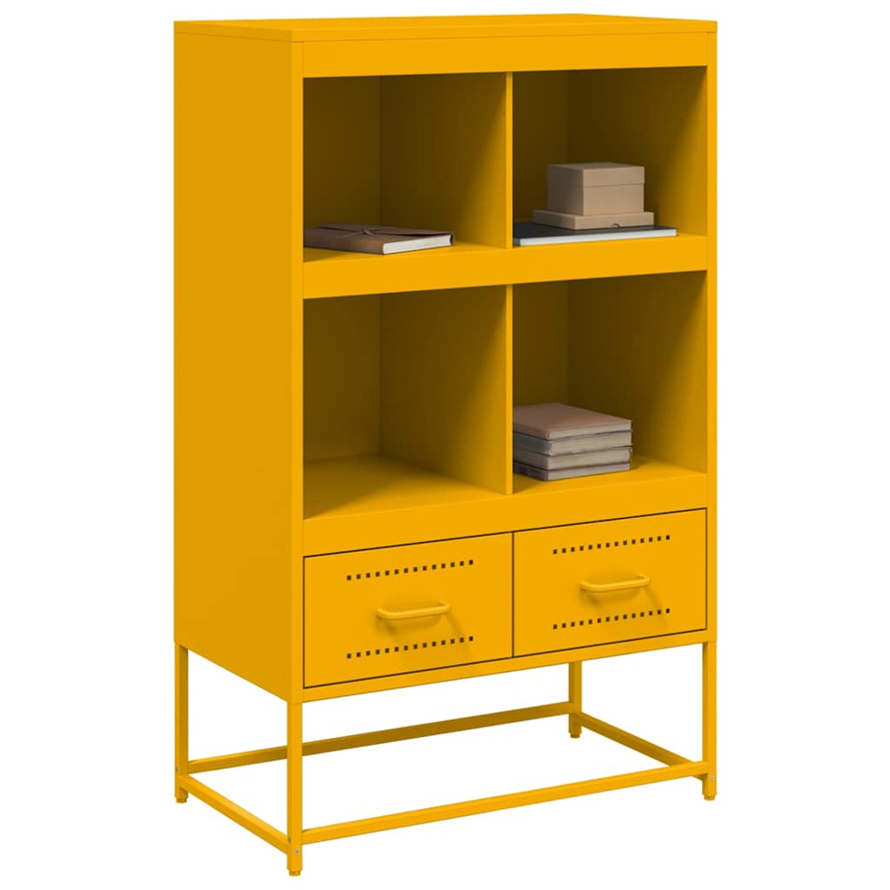 vidaXL 2 Drawer 4 Open Shelf Mustard Yellow Steel Highboard Image 7