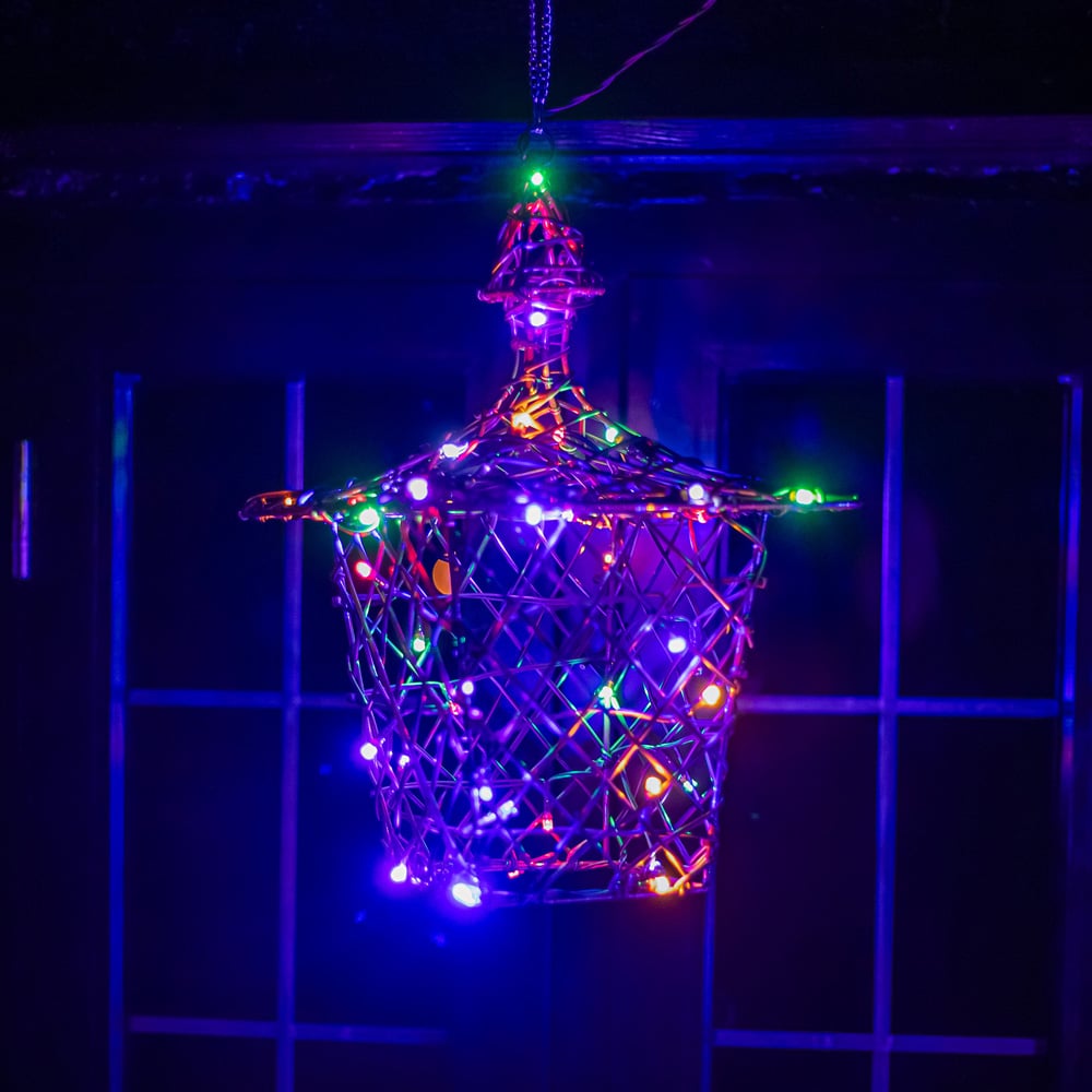 The Christmas Centre 40 Multicolour LED Brown Weave Hanging Lantern 35cm Image 2