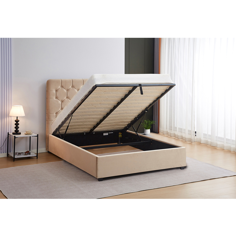Seconique Madison Double Fawn Velvet Fabric Gas Lift Ottoman Bed Frame Image 8