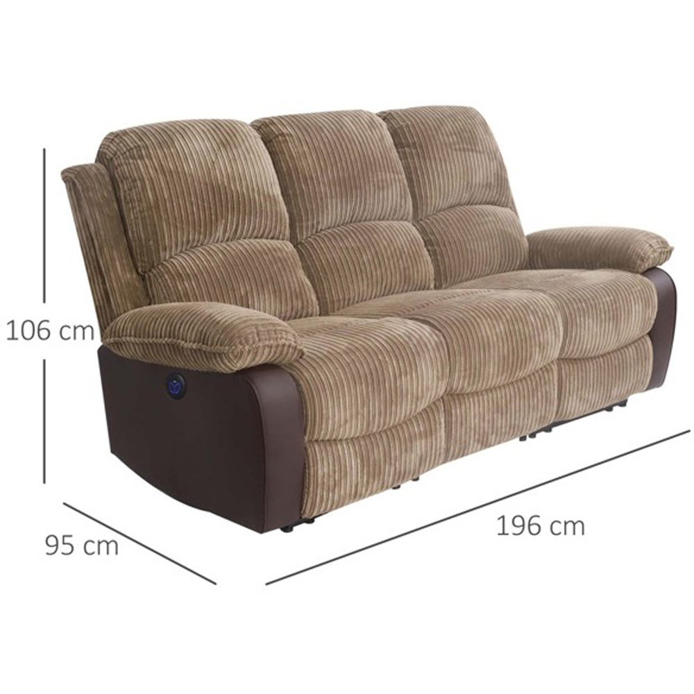 Comfy Living 5 Seater Brown Cord Fabric Electric Recliner Sofa Set Image 9