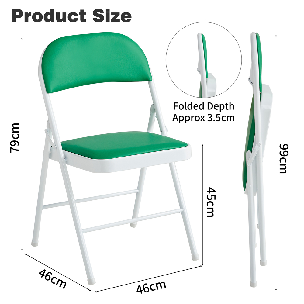 Set of 2 Green Padded Folding Metal Dining Chairs Image 8