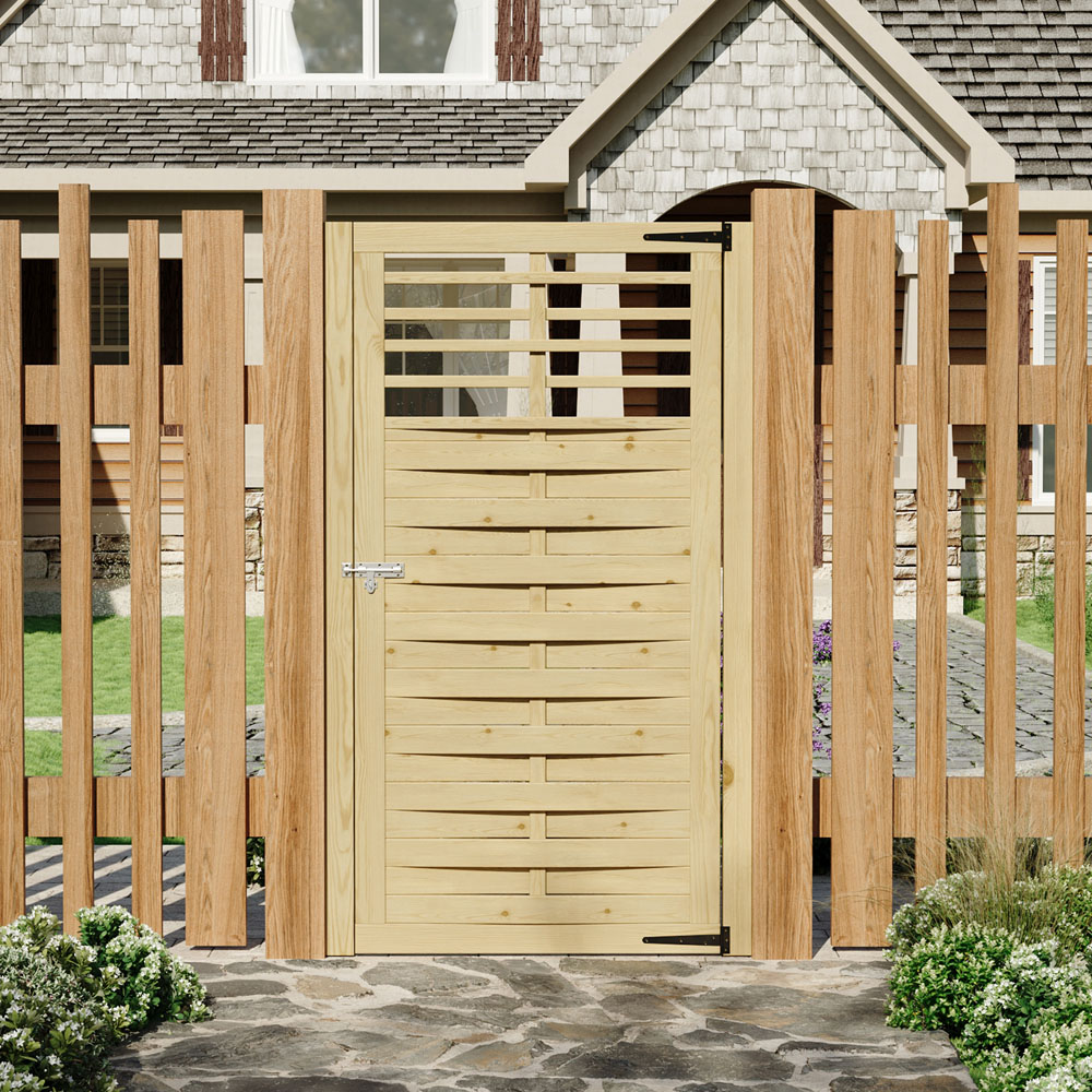 Living and Home Wooden Garden Hollow-Out Top Gate with Door Latch 70.8 x 35.4 inch Image 7