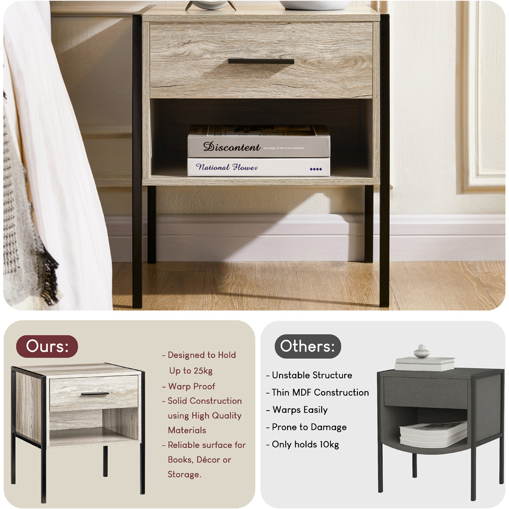 VIDA DESIGNS Brooklyn Single Drawer Grey Bedside Table Image 6