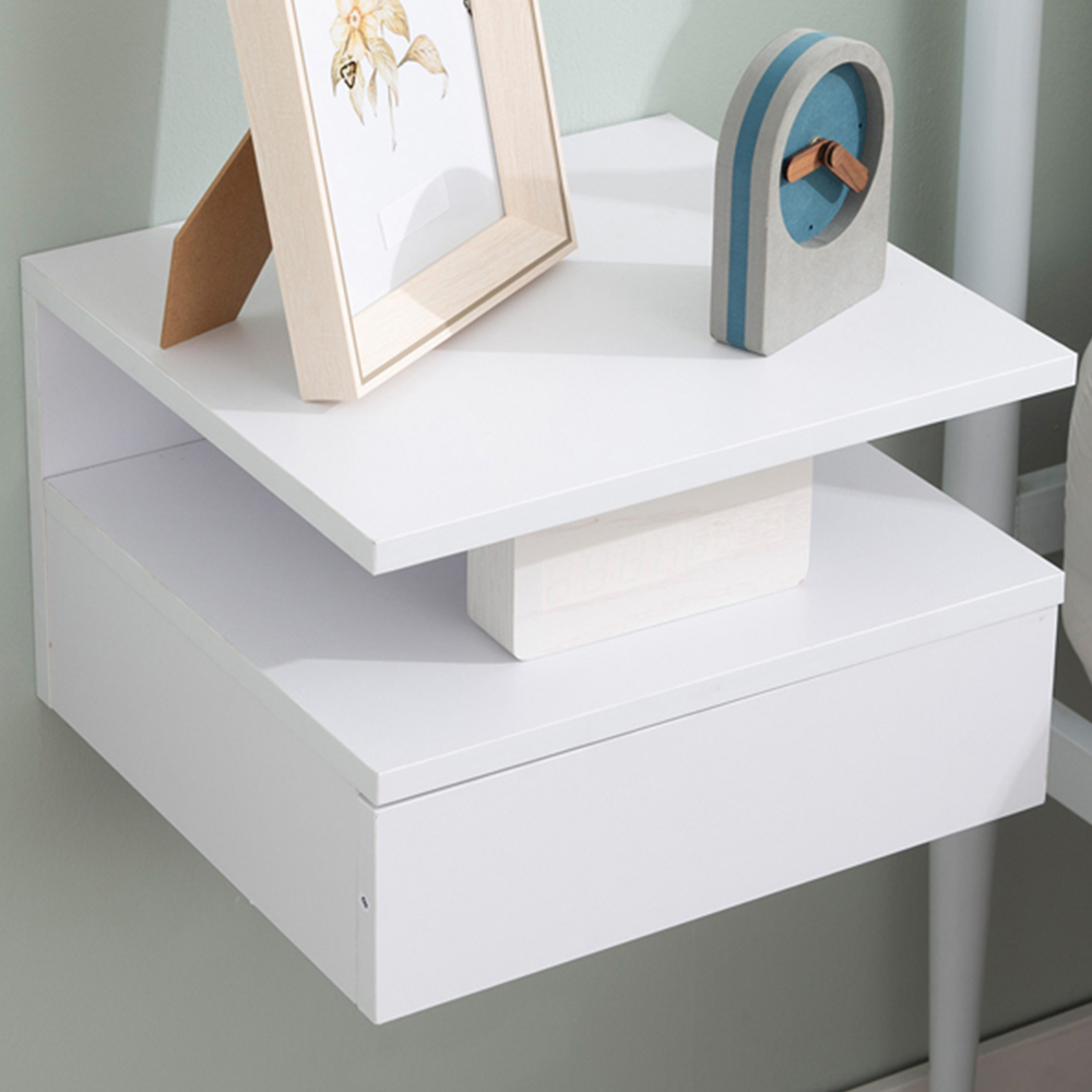 Portland Single Drawer Single Shelf White Wall Mounted Bedside Table Set of 2 Image 1