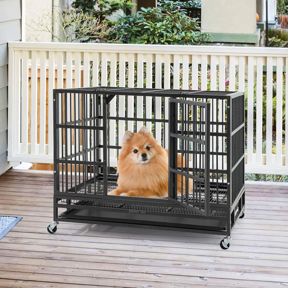 Costway Medium 2 Door Foldable Metal Dog Cage 96cm Image 3