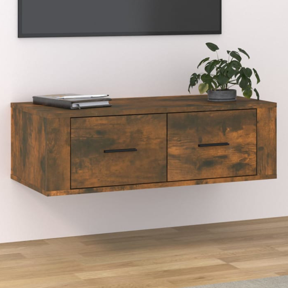 vidaXL 2 Drawer Smoked Oak Wall Mounted TV Cabinet Image 1