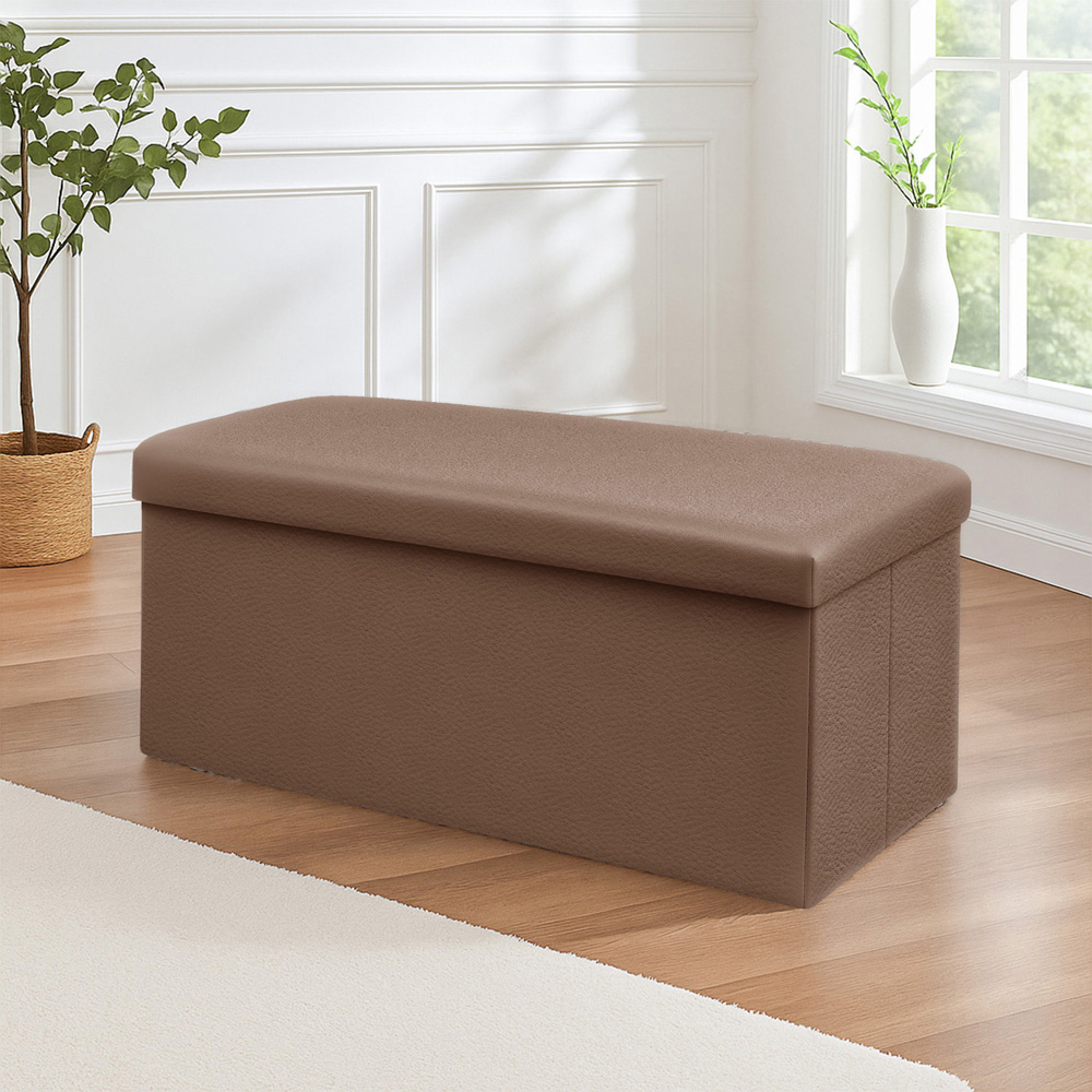 Homerepublic Brown Faux Leather Foldable Storage Box 76 x 38cm Image 2