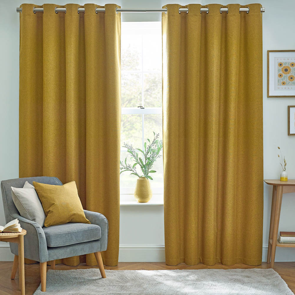 furn. Dawn Mustard Thermal Blackout Eyelet Curtain 137 x 117cm Image 1