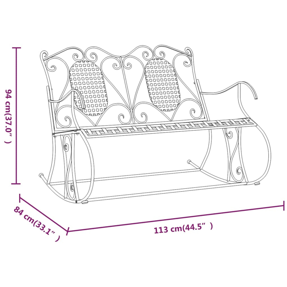 vidaXL 2 Seater Black Steel High Backrest Garden Rocking Bench Image 8