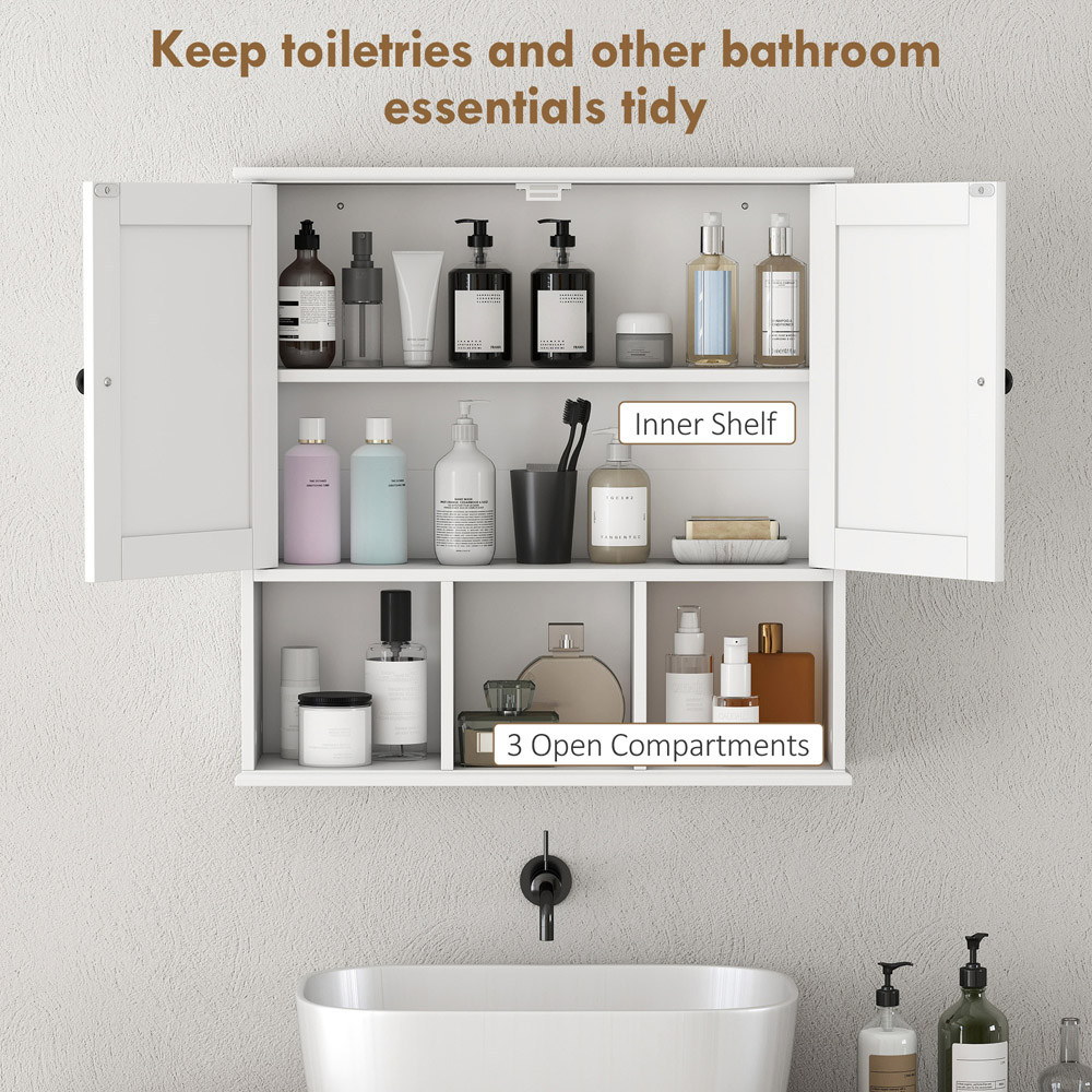 Portland 2 Door 3 Shelf White Wall-Mounted Bathroom Storage Cabinet Image 6