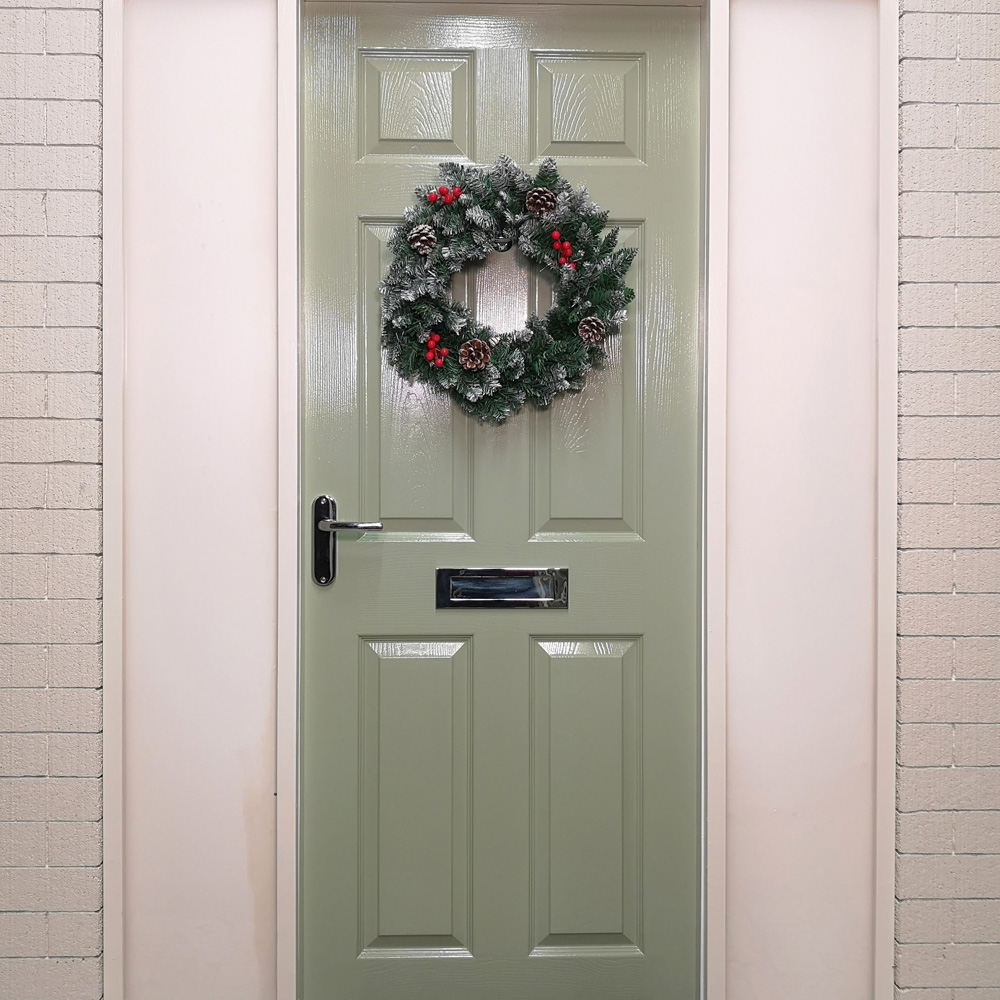 Samuel Alexander Snow Tipped Christmas Wreath with Pine Cones and Berries Green 45cm Image 7