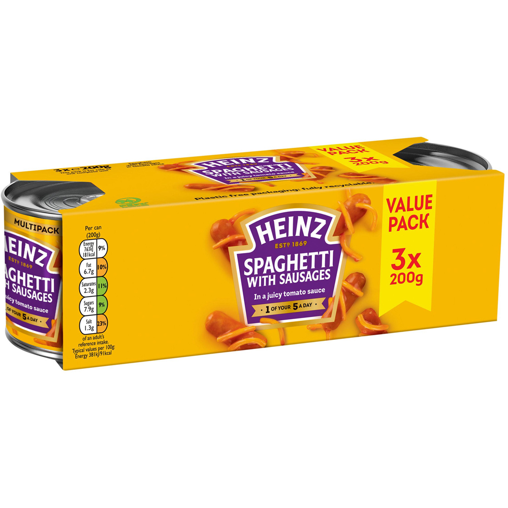 Heinz Spaghetti and Sausages 3 Pack 600g Image
