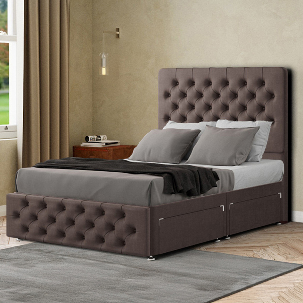 Portland Mary Chesterfield Super King Size Slate Divan Bed Frame with 2 Drawers and Headboard Image 1