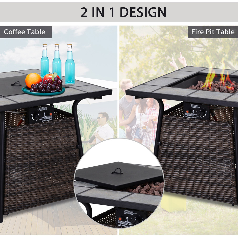 Outsunny Brown and Black Rattan Fire Pit Table with 50000 BTU Burner Image 6