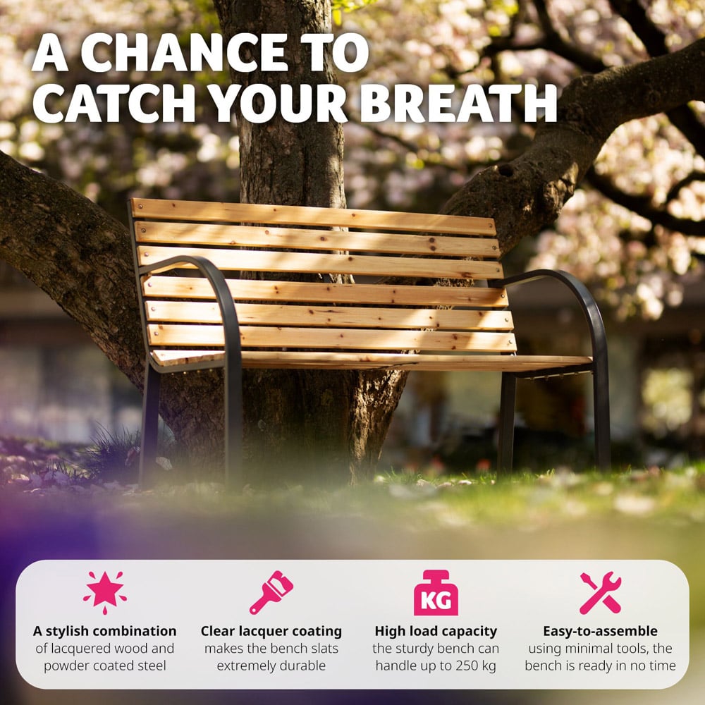 tectake Micha 2 Seater Brown Garden Bench Image 3