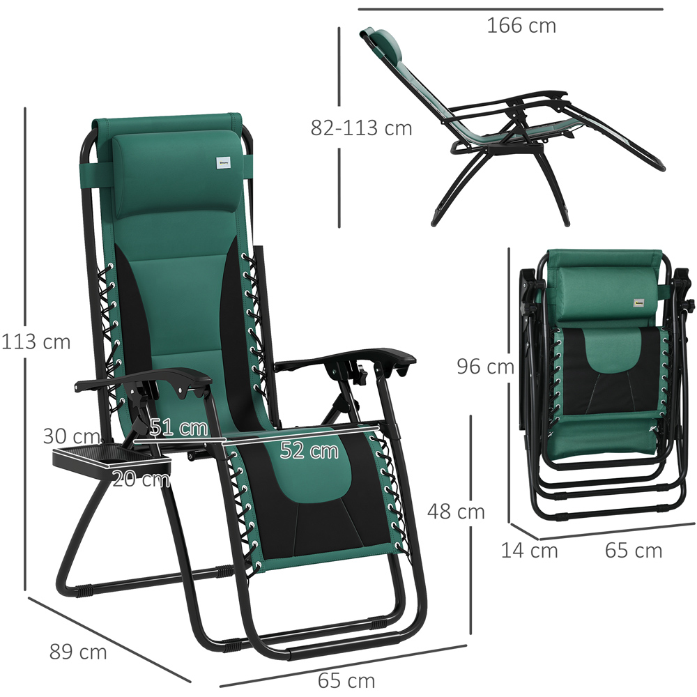 Outsunny Green Zero Gravity Folding Recliner Chair with Cup Holder Image 8