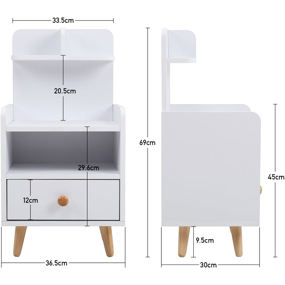 Living and Home White Wooden Bedside Table Image 9