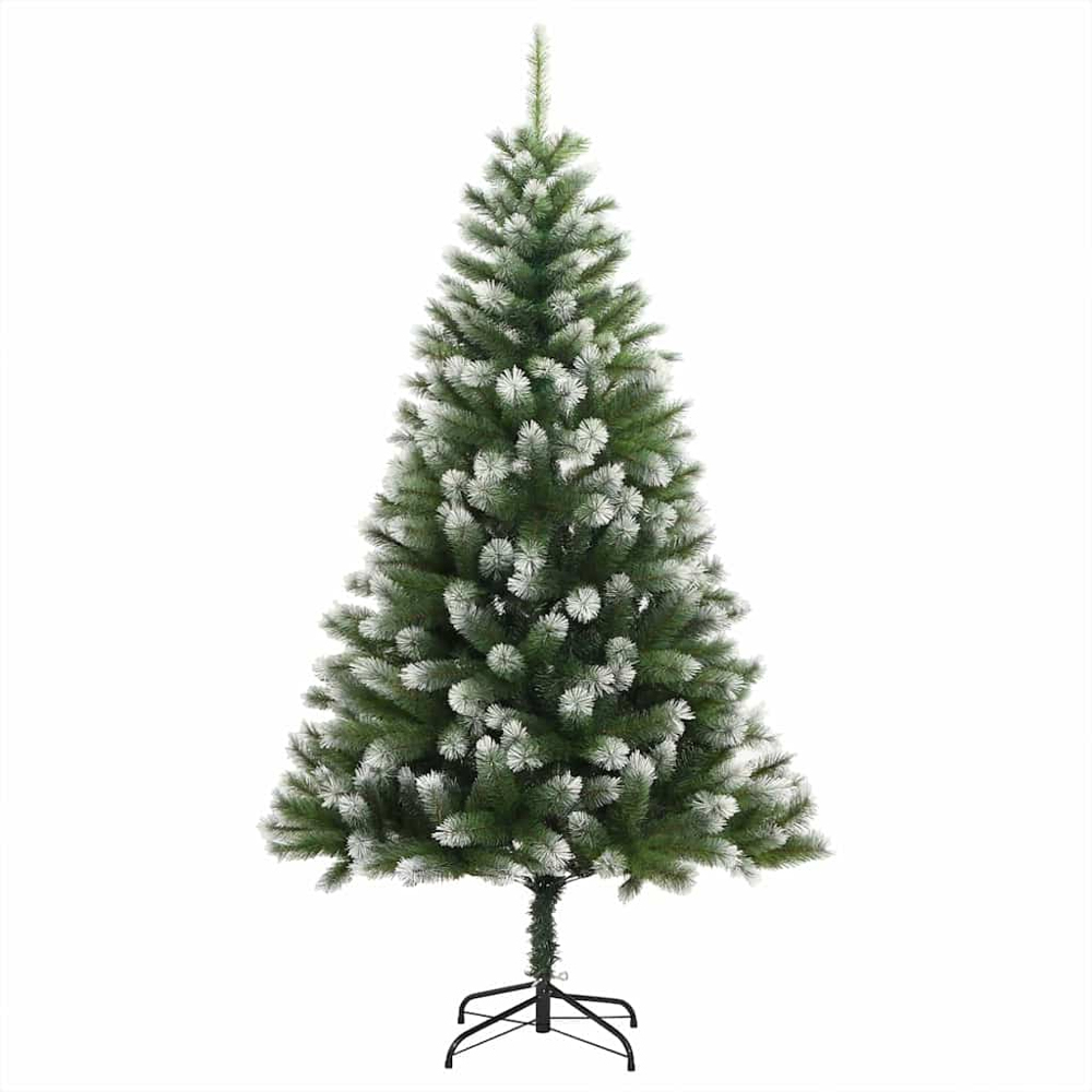 vidaXL Pre-Lit Multicolour Baubles Green Artificial Snow Tipped Hinged Christmas Tree 5ft Image 5