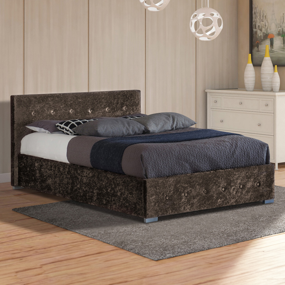 Brooklyn Double Brown Crushed Velvet Storage Ottoman Bed Image 1