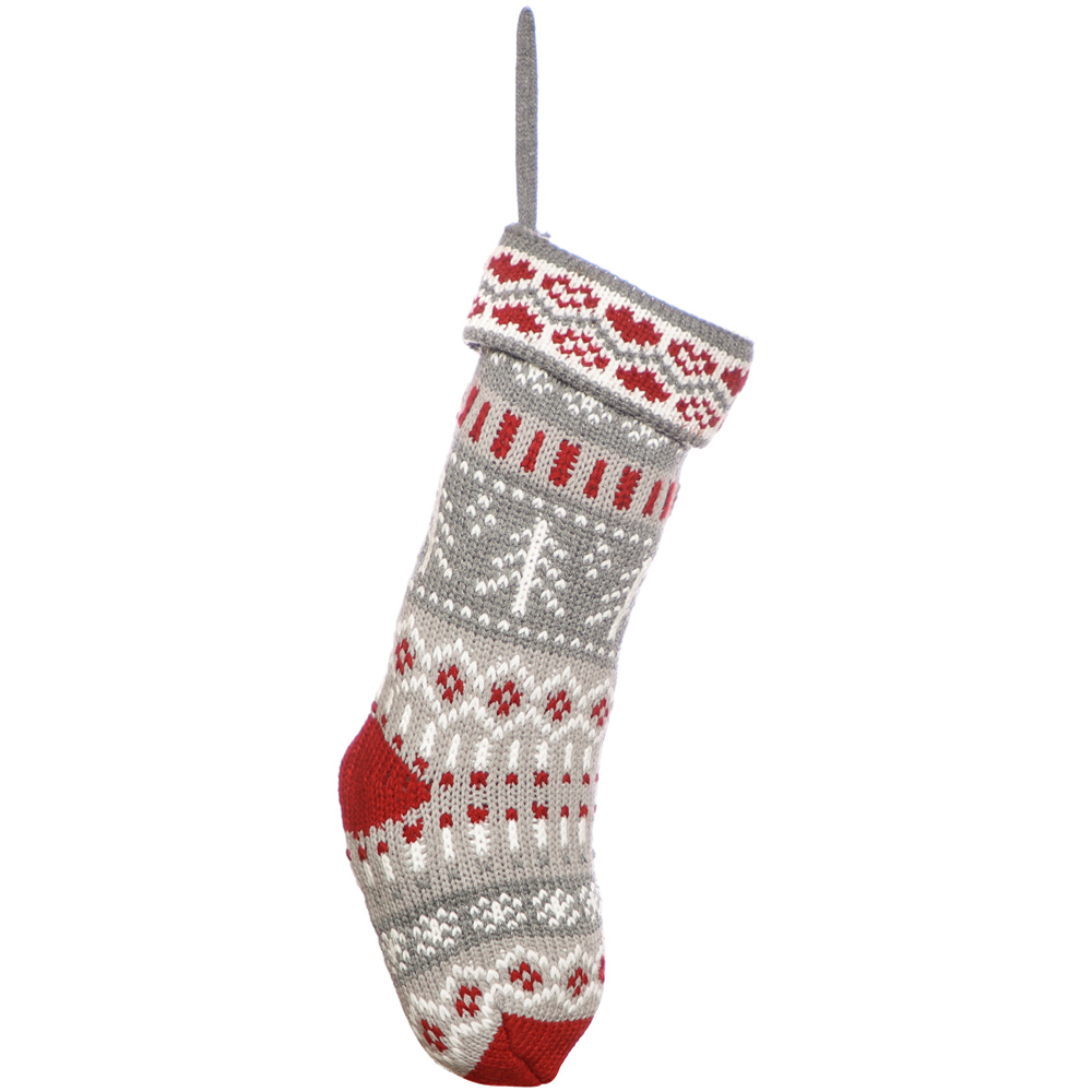 Dibor Grey Fair Isle Nostalgia Knit Christmas Stocking Image 1