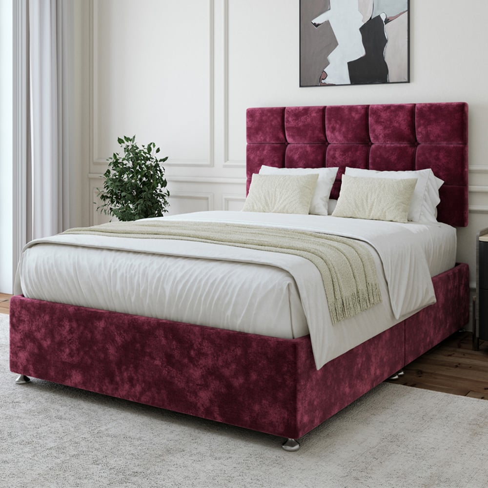 Bedmaster Double Aubergine Chenille Divan Base with Pearl Headboard Image 1
