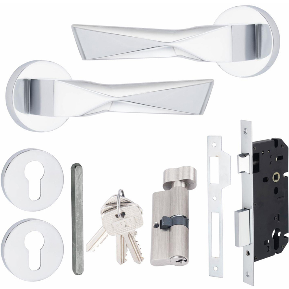 Golden Grace Modern Aura Polished Chrome Euro Lock Handles Set Image 1