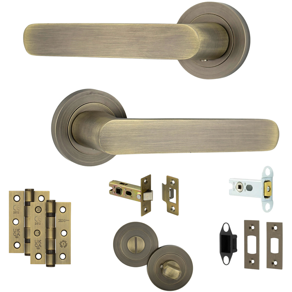 AXS Hardware Harlem Antique Brass Bathroom Door Handles on Rose 2 Pack Image 1