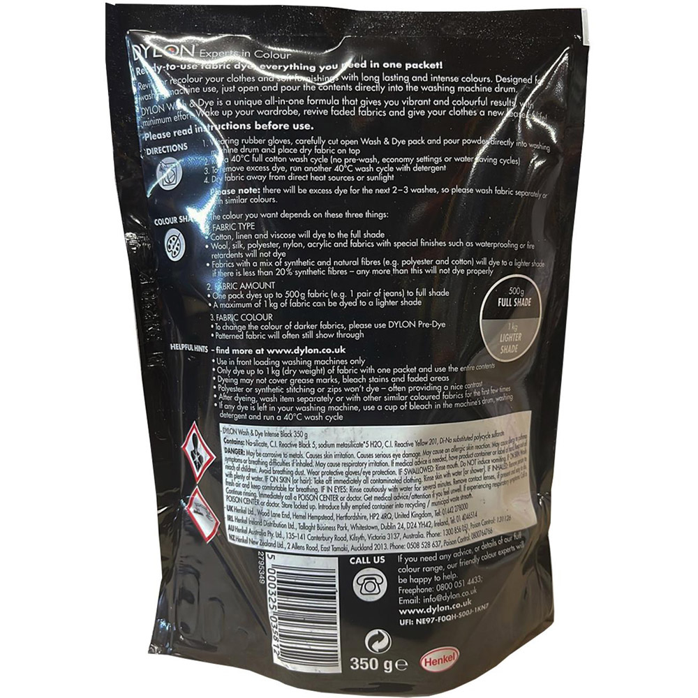 Dylon Wash and Dye Intense Black Fabric Dye 350g 4 Pack Image 4