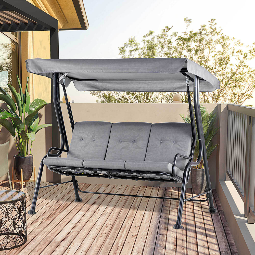 Outsunny 3 Seater Grey Outdoor Garden Swing Chair Image 1