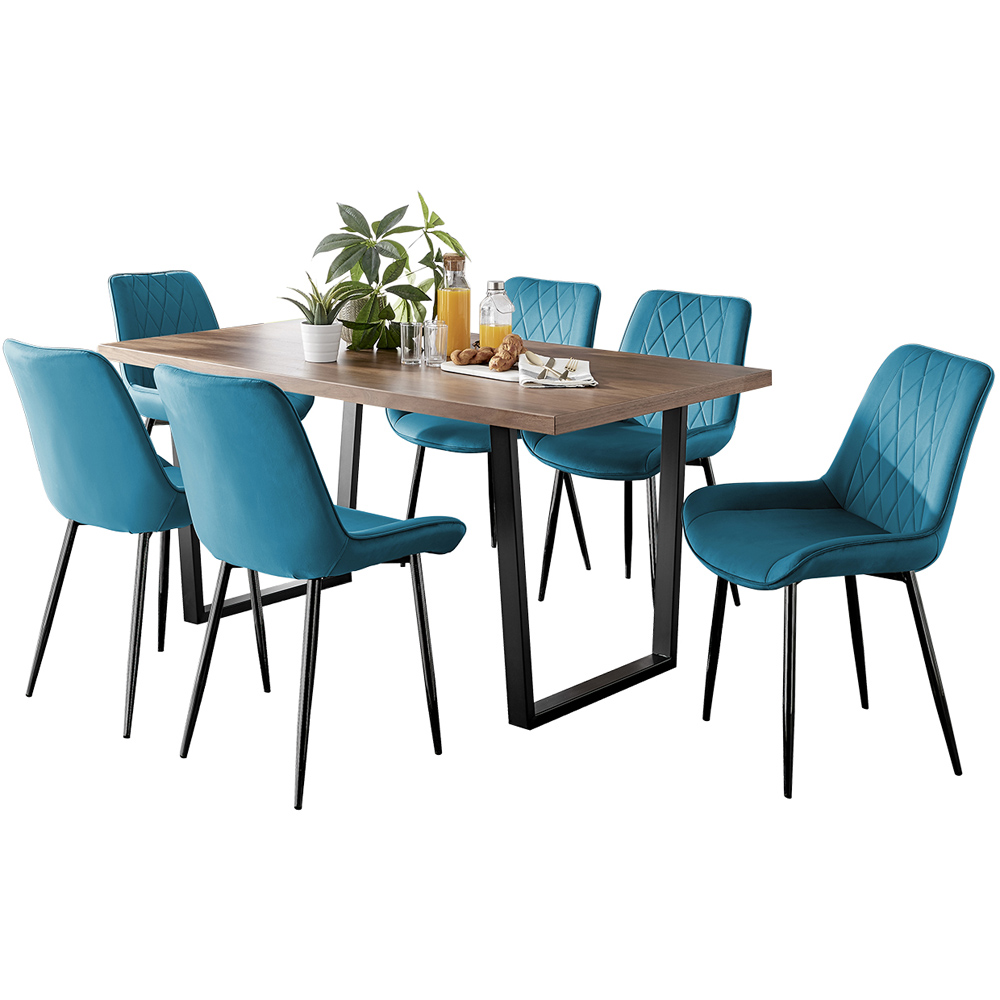Furniturebox Solo Cesano 6 Seater Dining Set Brown Blue and Black Image 2