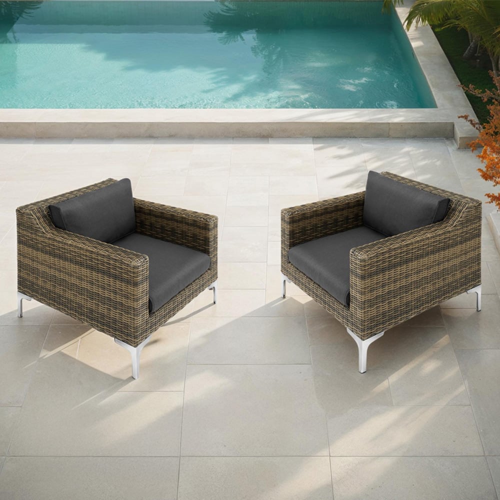 tectake Villanova Rattan Garden Armchair with Cushion Set of 2 Image 1