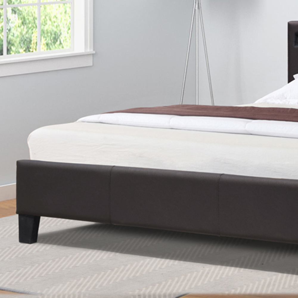 Comfy Living King Size Brown Faux Leather Bed Frame with LED Strip Image 3